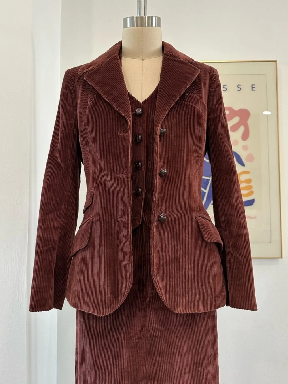 Vintage 60βs/70βs Brown Three-Piece Corduroy Skirt Suit - Picture 10 of 16